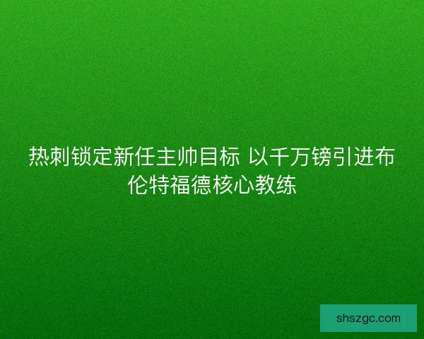 热刺锁定新任主帅目标 以千万镑引进布伦特福德核心教练